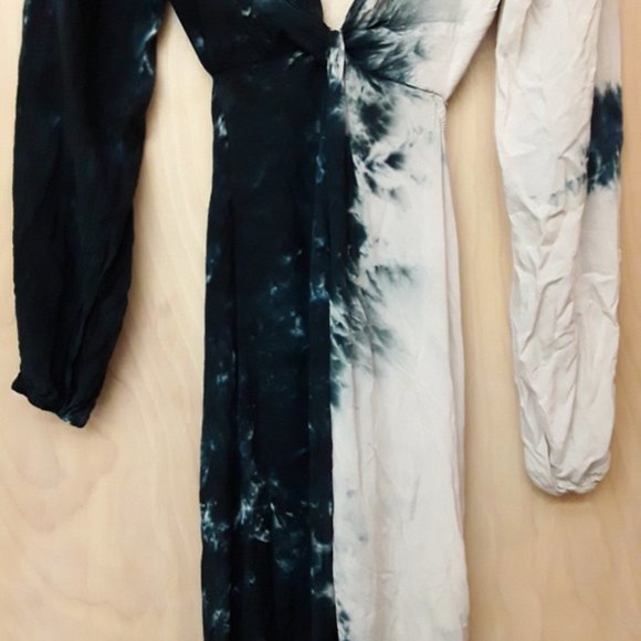 Blue White Tie Dye Cut Out Dress Witchycore Boho Fall S - Picture 3 of 6